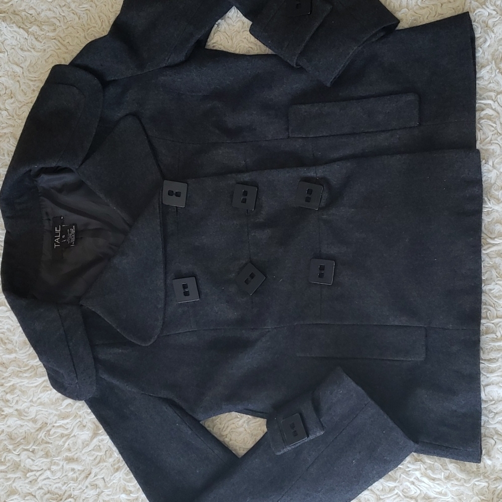 Talie Double Breasted Wool Blend Gray Square Buttons Coat
